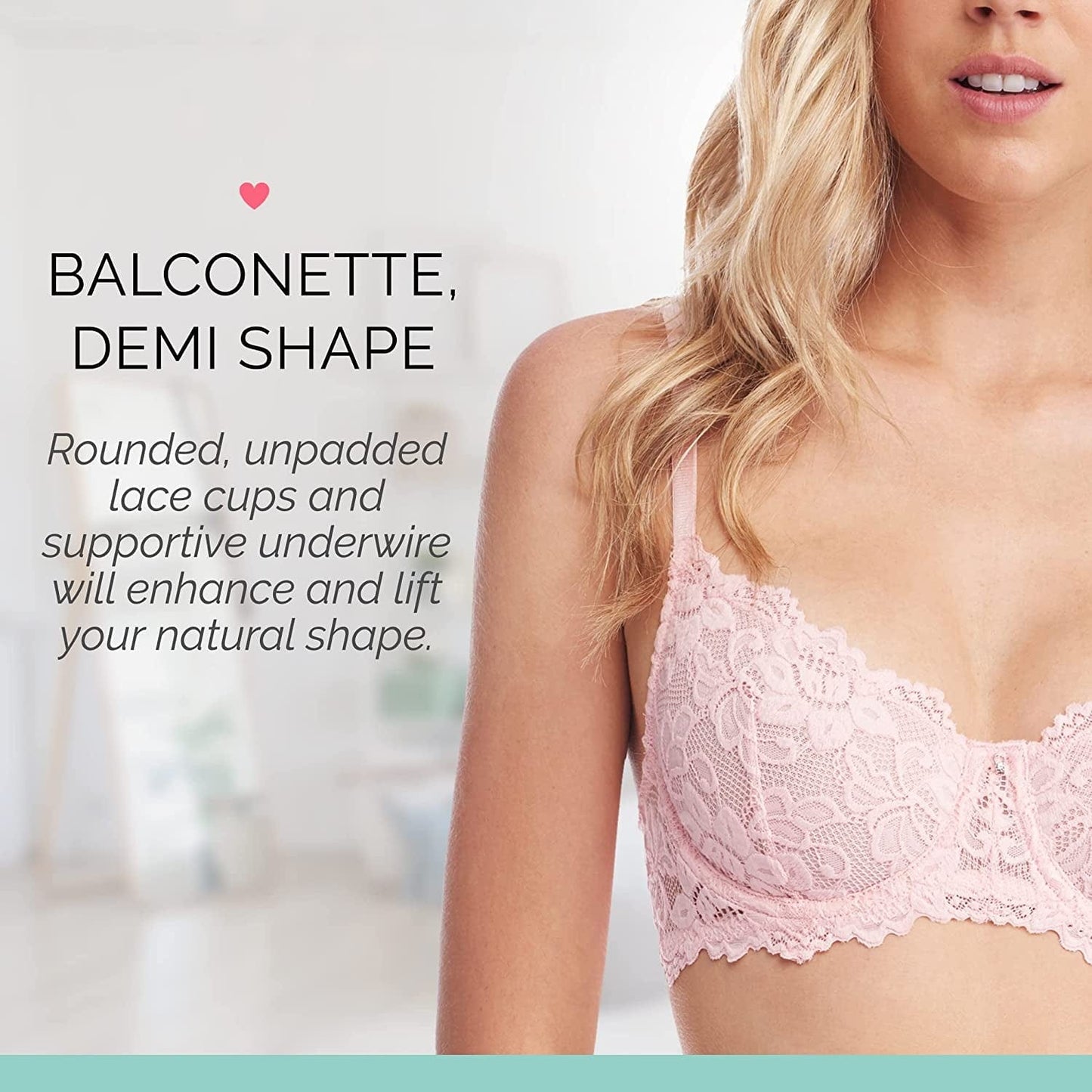 Emma Underwire Lace Bra, Unpadded Sheer Lingerie for Women, Perfect Everyday Balconette Demi Bra