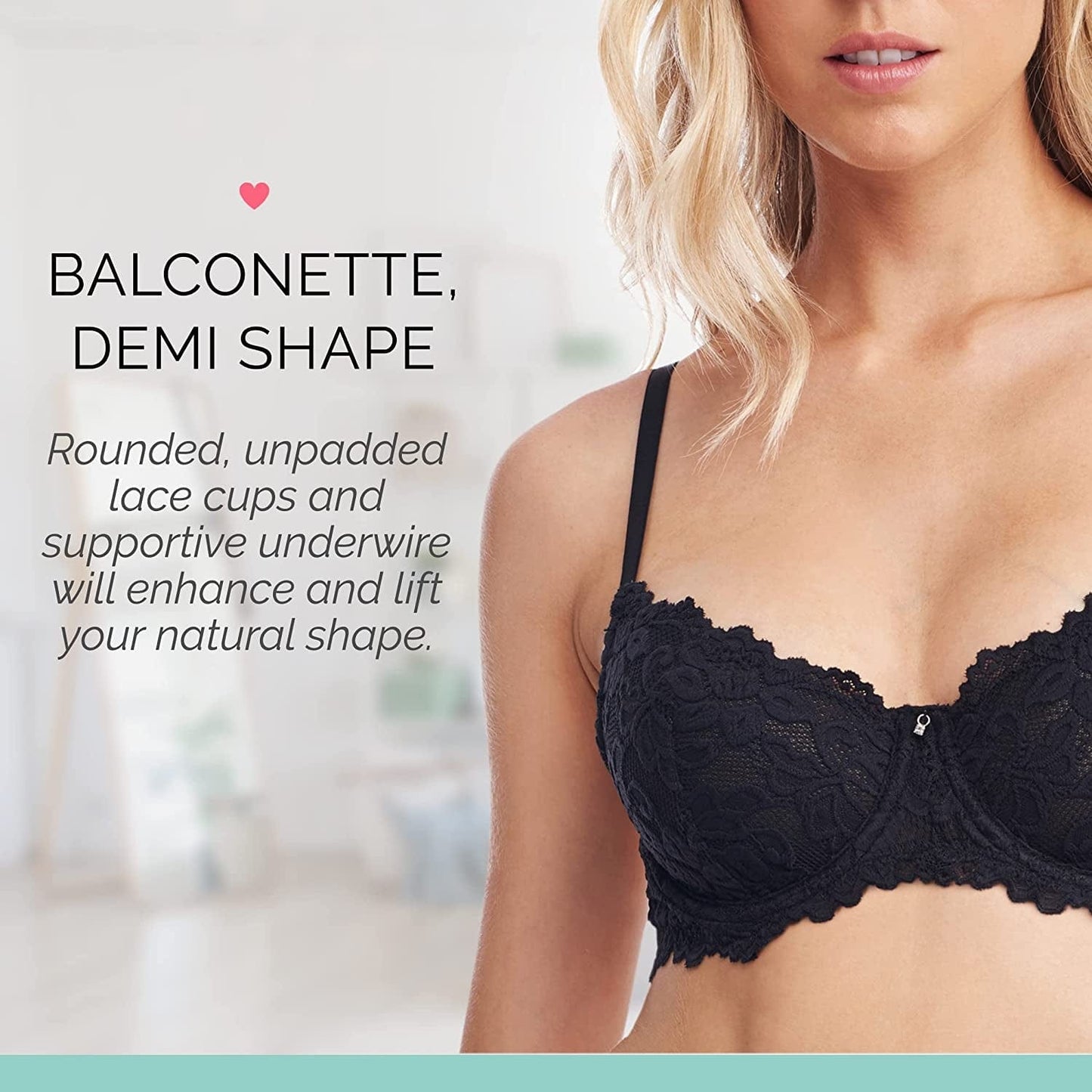Emma Underwire Lace Bra, Unpadded Sheer Lingerie for Women, Perfect Everyday Balconette Demi Bra