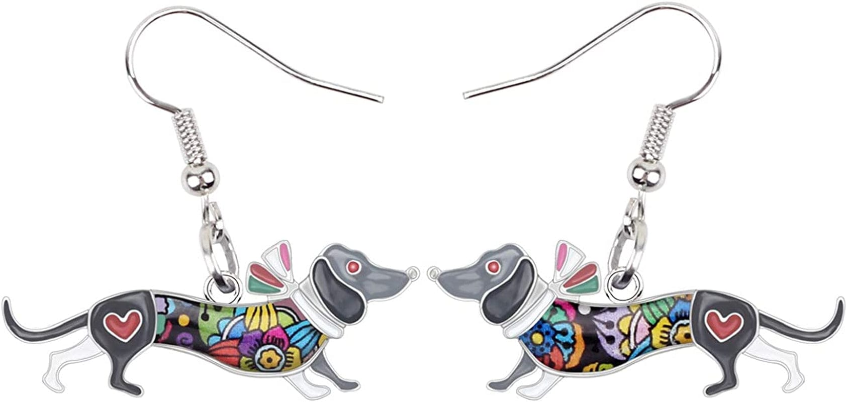 Enamel Alloy Dachshund Dog Earrings Dangle Drop Fashion Cute Animal Jewelry for Women Girls Gift Charms Dark