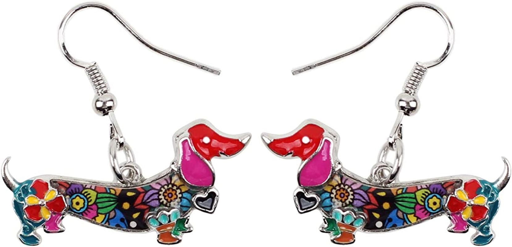 Enamel Alloy Dachshund Dog Earrings Dangle Drop Fashion Cute Animal Jewelry for Women Girls Gift Charms Multicolor
