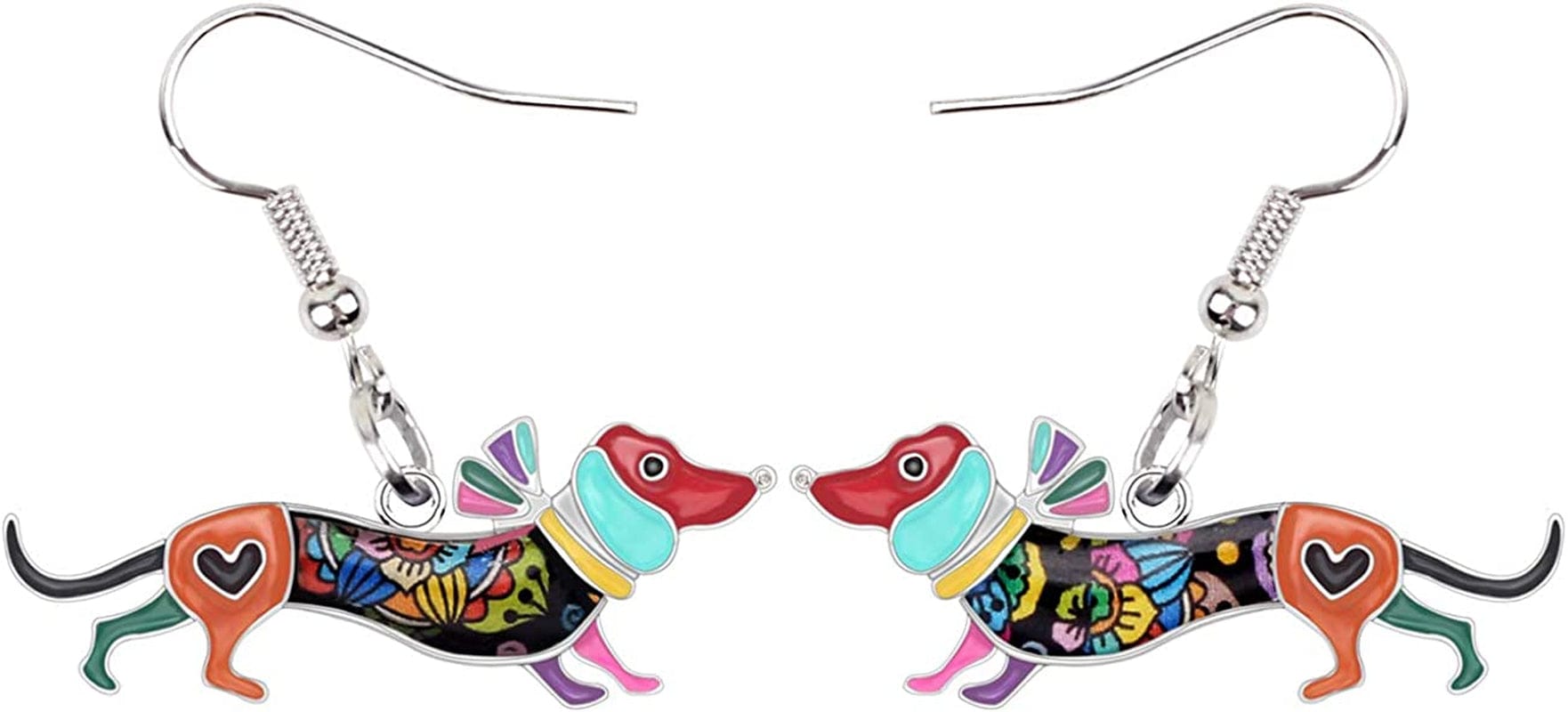 Enamel Alloy Dachshund Dog Earrings Dangle Drop Fashion Cute Animal Jewelry for Women Girls Gift Charms Floral