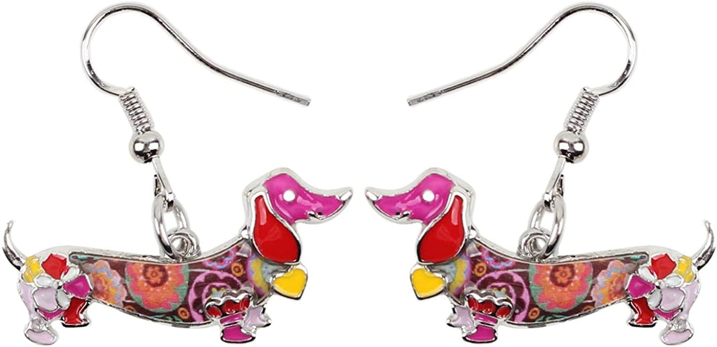 Enamel Alloy Dachshund Dog Earrings Dangle Drop Fashion Cute Animal Jewelry for Women Girls Gift Charms Red