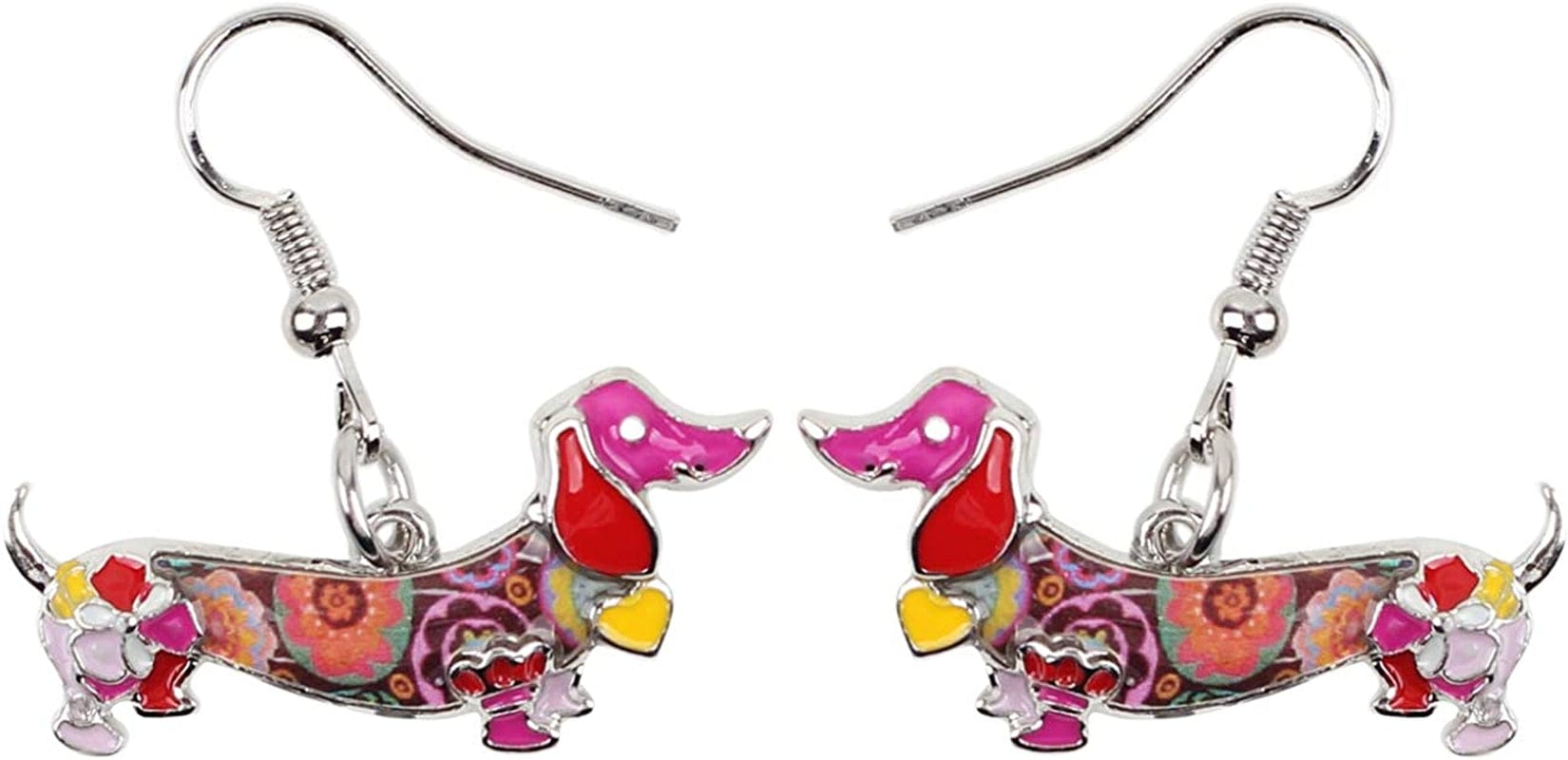 Enamel Alloy Dachshund Dog Earrings Dangle Drop Fashion Cute Animal Jewelry for Women Girls Gift Charms Red