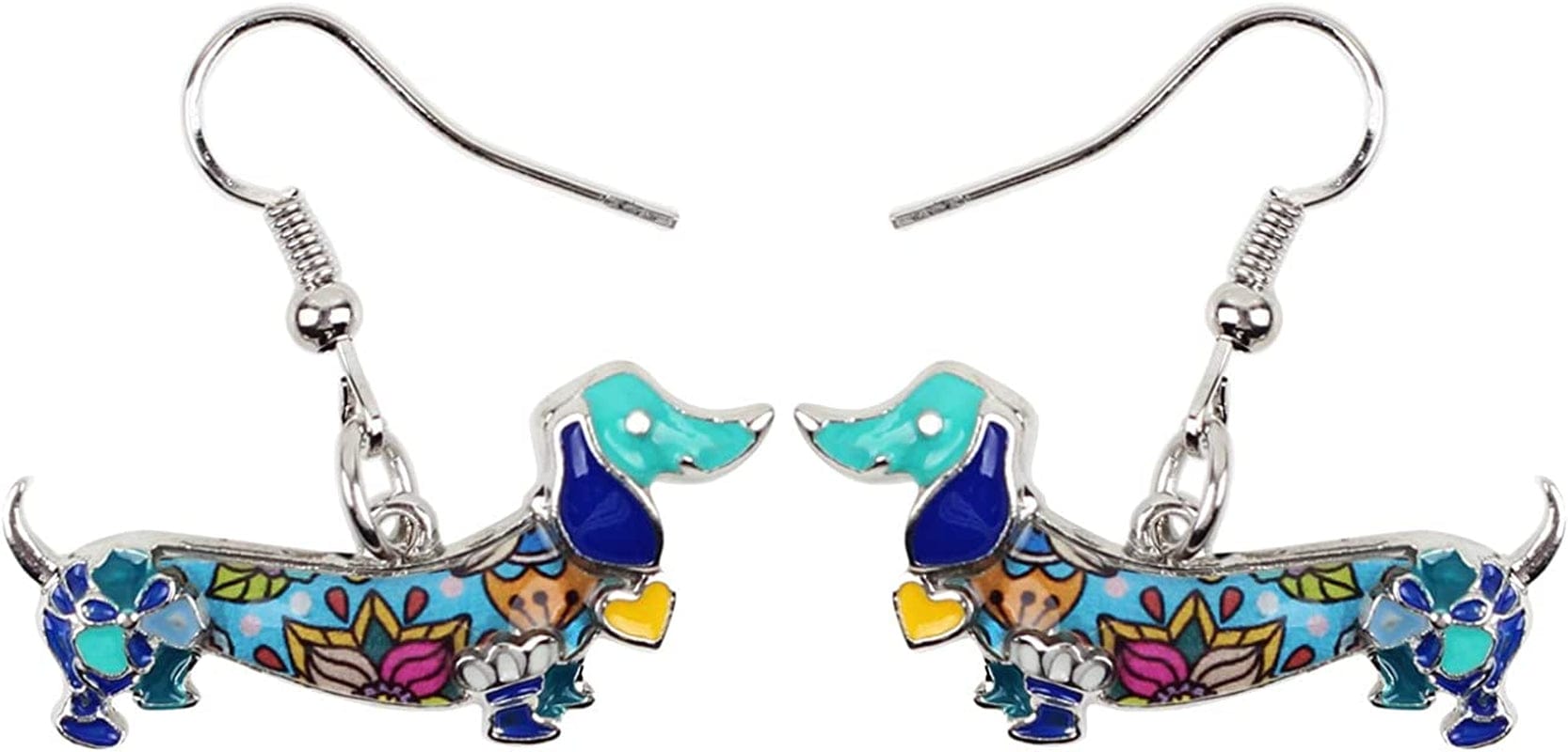 Enamel Alloy Dachshund Dog Earrings Dangle Drop Fashion Cute Animal Jewelry for Women Girls Gift Charms Blue