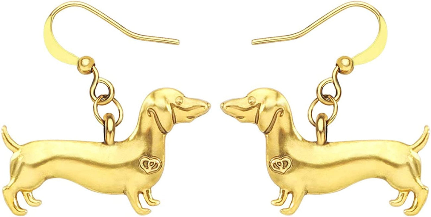 Enamel Alloy Dachshund Dog Earrings Dangle Drop Fashion Cute Animal Jewelry for Women Girls Gift Charms Gold