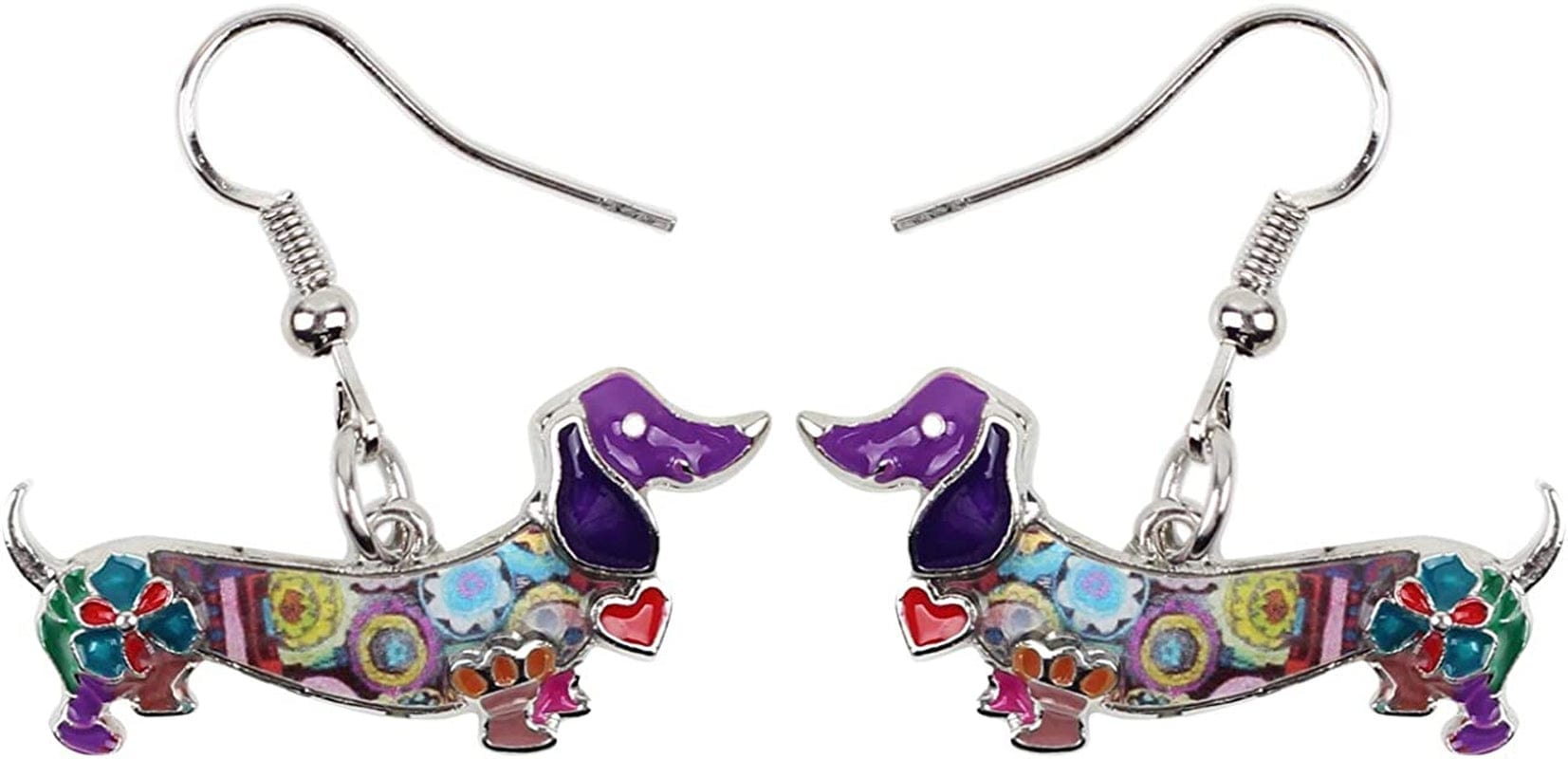 Enamel Alloy Dachshund Dog Earrings Dangle Drop Fashion Cute Animal Jewelry for Women Girls Gift Charms Purple