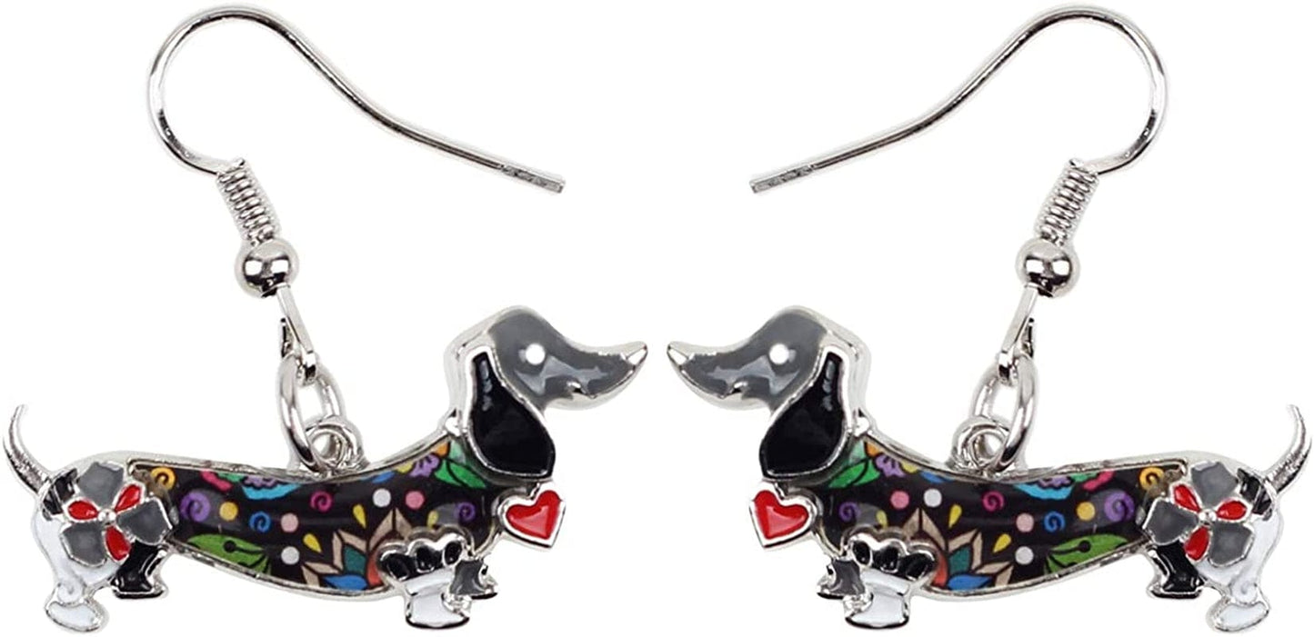 Enamel Alloy Dachshund Dog Earrings Dangle Drop Fashion Cute Animal Jewelry for Women Girls Gift Charms Grey