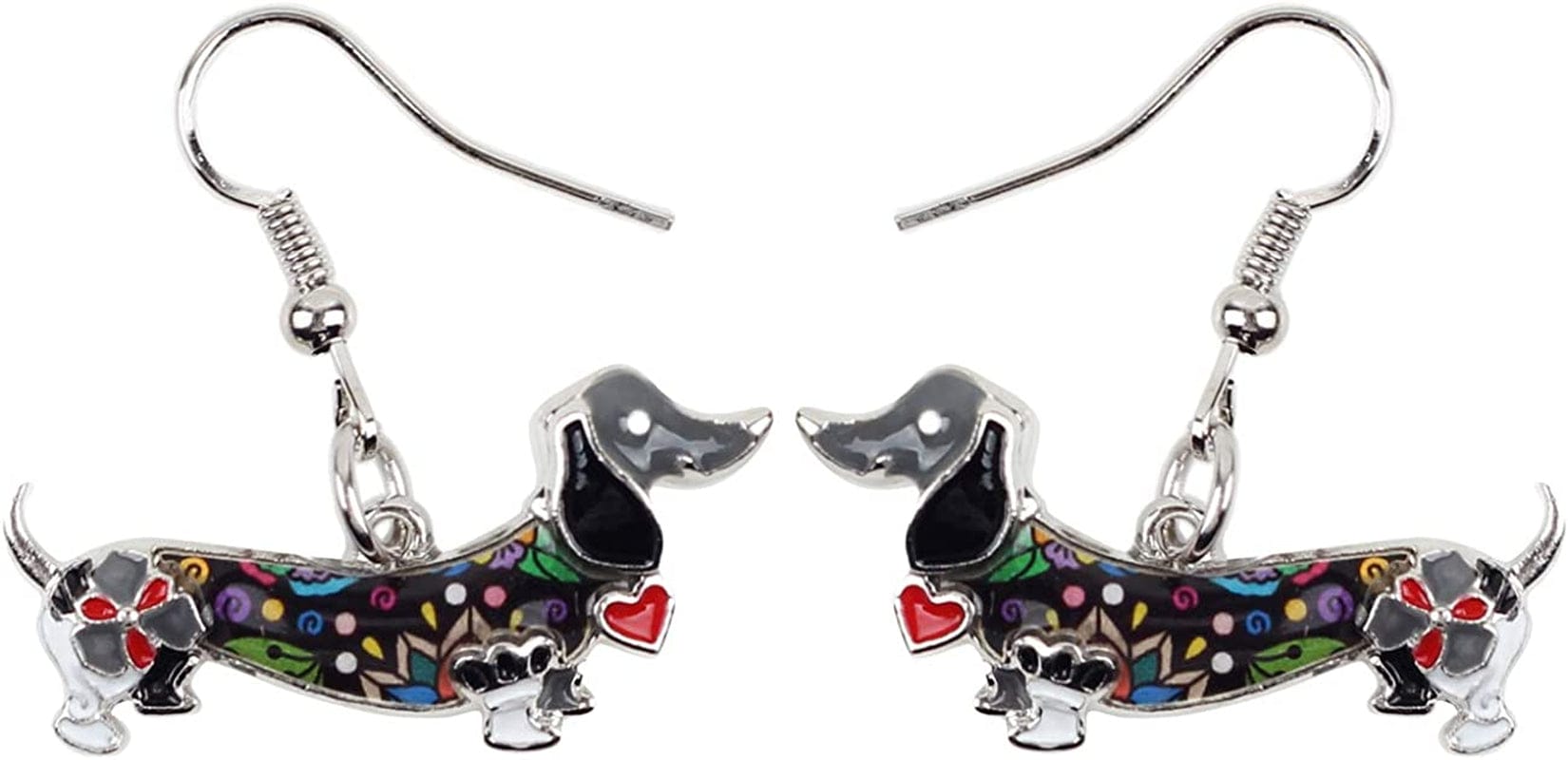 Enamel Alloy Dachshund Dog Earrings Dangle Drop Fashion Cute Animal Jewelry for Women Girls Gift Charms Grey