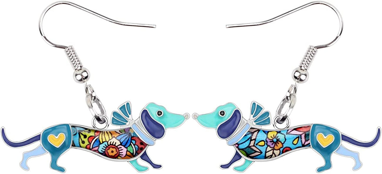 Enamel Alloy Dachshund Dog Earrings Dangle Drop Fashion Cute Animal Jewelry for Women Girls Gift Charms Navy