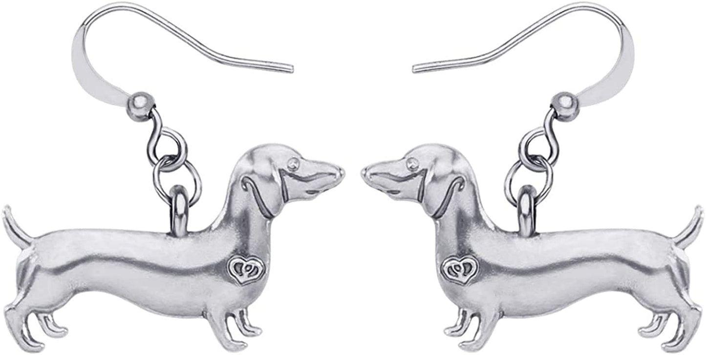 Enamel Alloy Dachshund Dog Earrings Dangle Drop Fashion Cute Animal Jewelry for Women Girls Gift Charms Silver