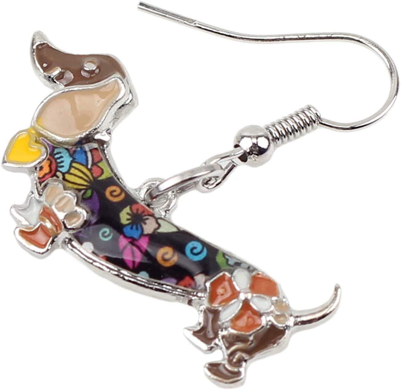 Enamel Alloy Dachshund Dog Earrings Dangle Drop Fashion Cute Animal Jewelry for Women Girls Gift Charms