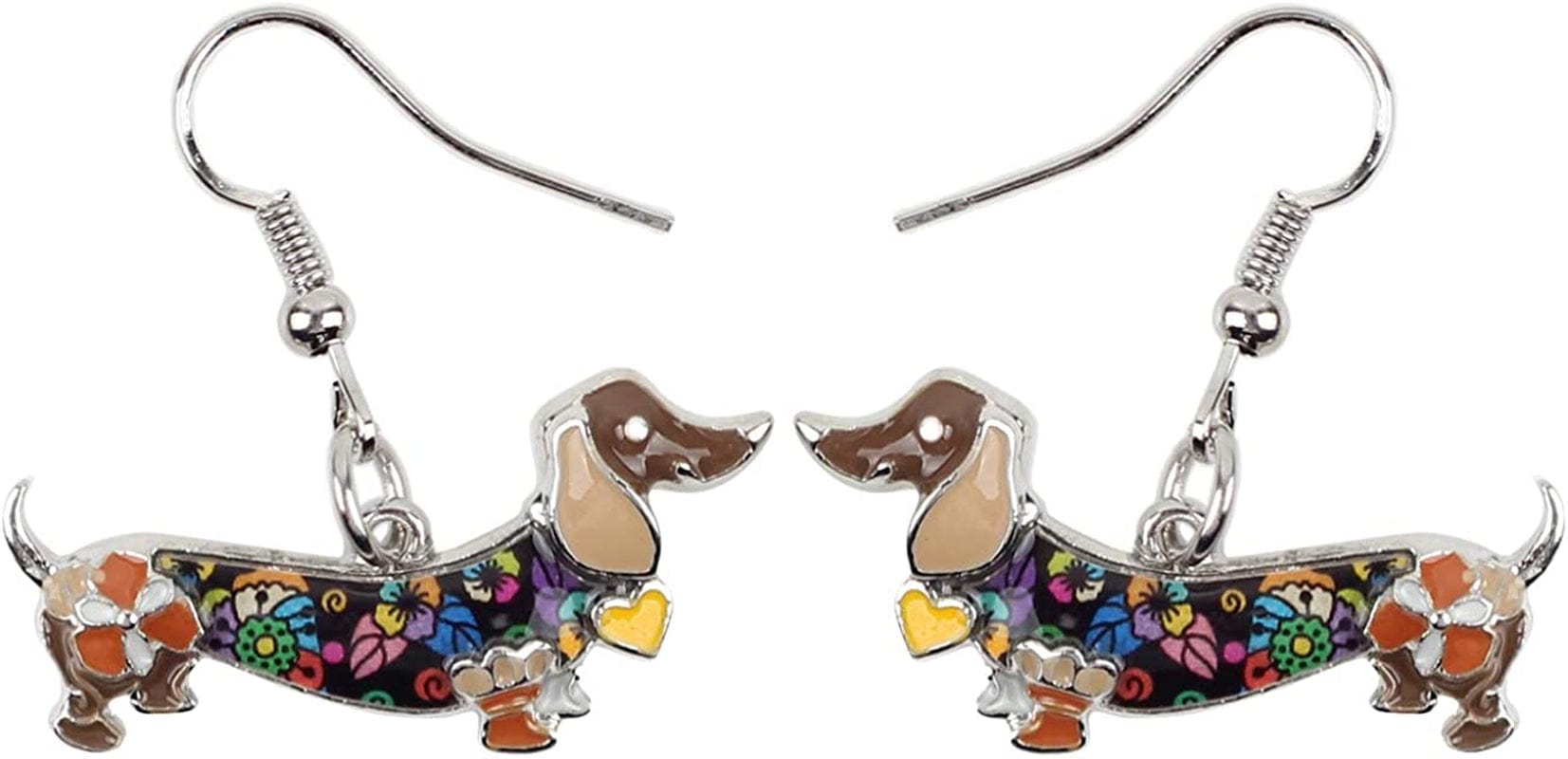 Enamel Alloy Dachshund Dog Earrings Dangle Drop Fashion Cute Animal Jewelry for Women Girls Gift Charms Brown