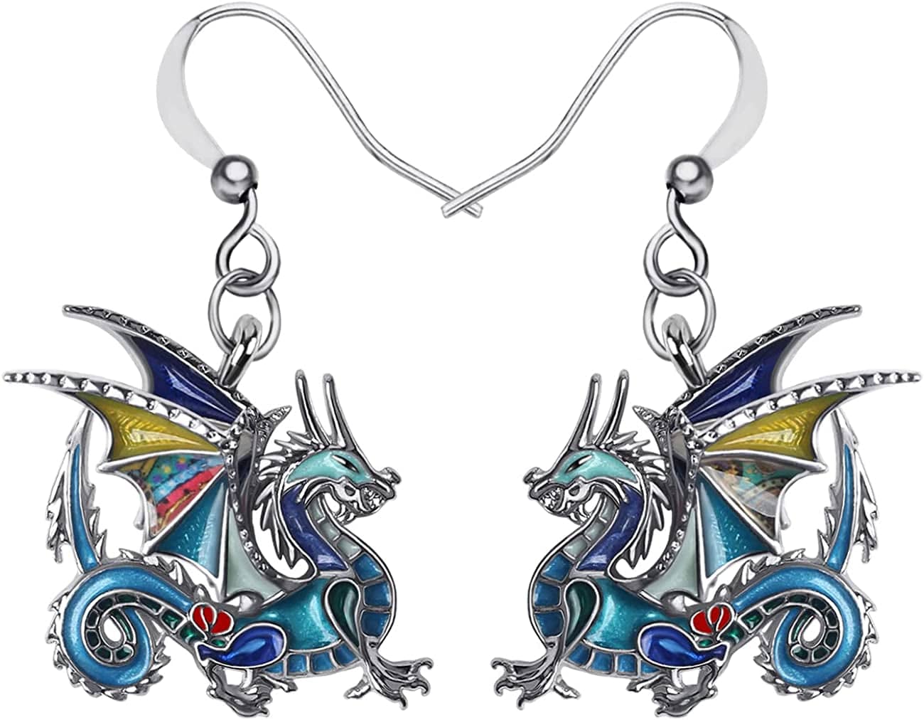 Enamel Alloy Dinosaur Fantasy Dragon Earrings Drop Dangle Unique Animal Jewelry for Women Girls Navy Blue