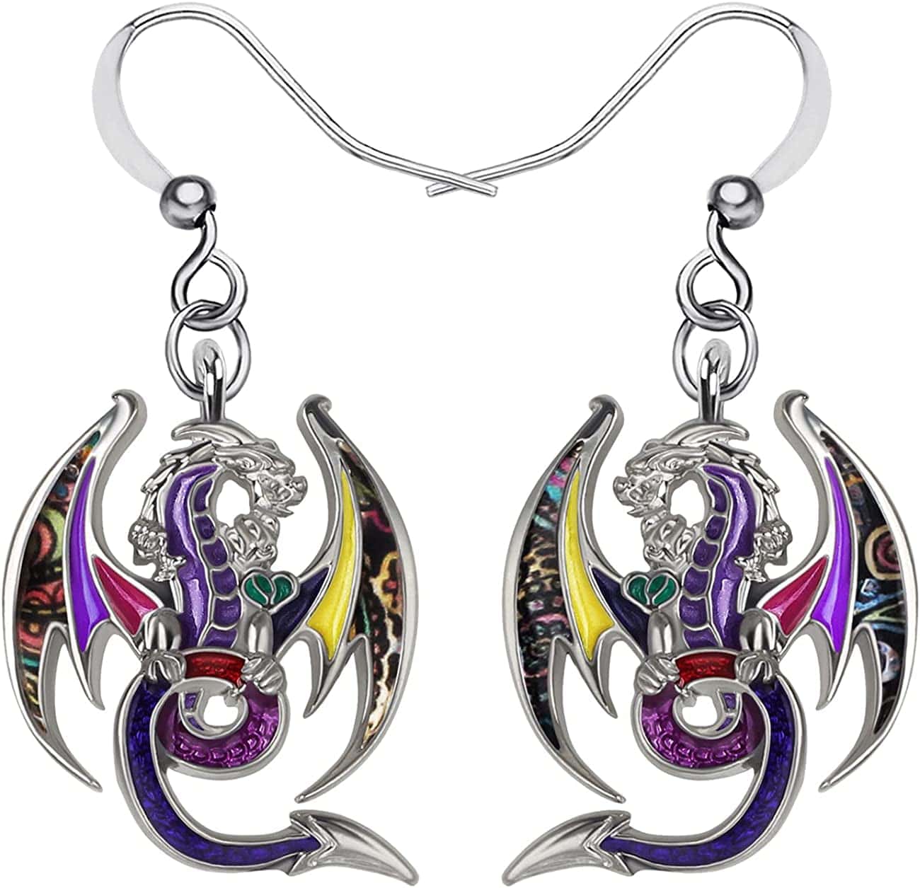 Enamel Alloy Dinosaur Fantasy Dragon Earrings Drop Dangle Unique Animal Jewelry for Women Girls Wine