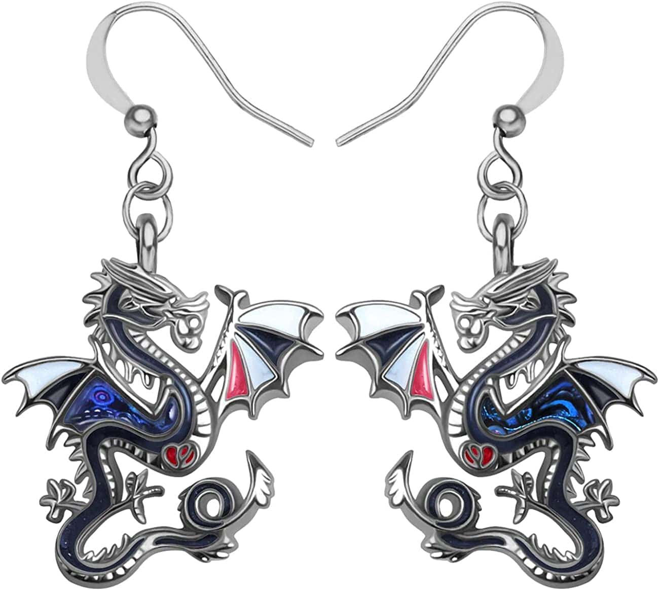 Enamel Alloy Dinosaur Fantasy Dragon Earrings Drop Dangle Unique Animal Jewelry for Women Girls Graphite Black