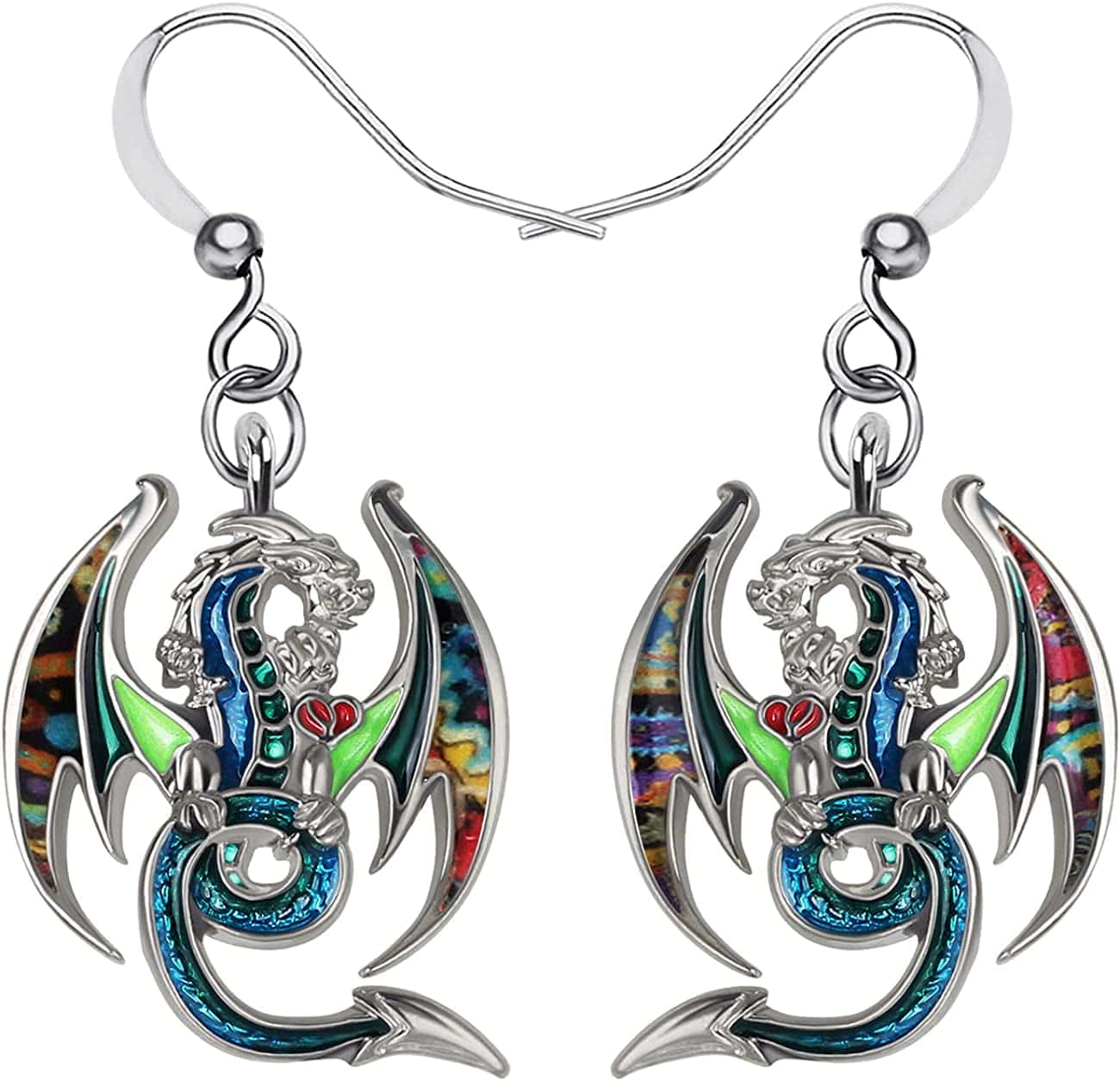 Enamel Alloy Dinosaur Fantasy Dragon Earrings Drop Dangle Unique Animal Jewelry for Women Girls Pickle
