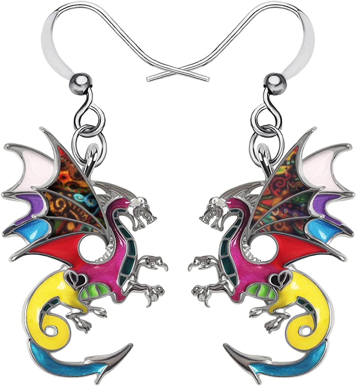 Enamel Alloy Dinosaur Fantasy Dragon Earrings Drop Dangle Unique Animal Jewelry for Women Girls Yellow