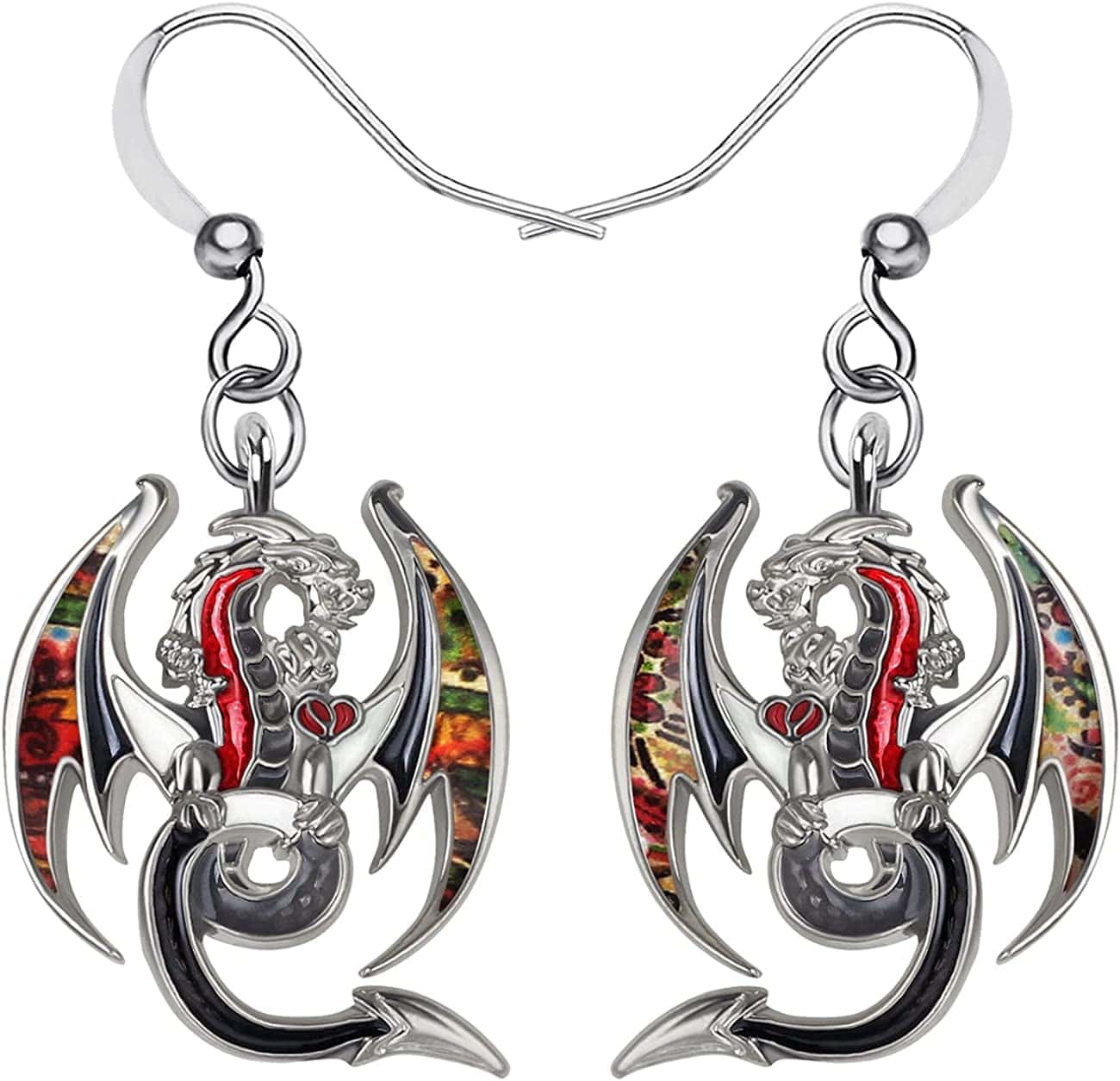 Enamel Alloy Dinosaur Fantasy Dragon Earrings Drop Dangle Unique Animal Jewelry for Women Girls Grey