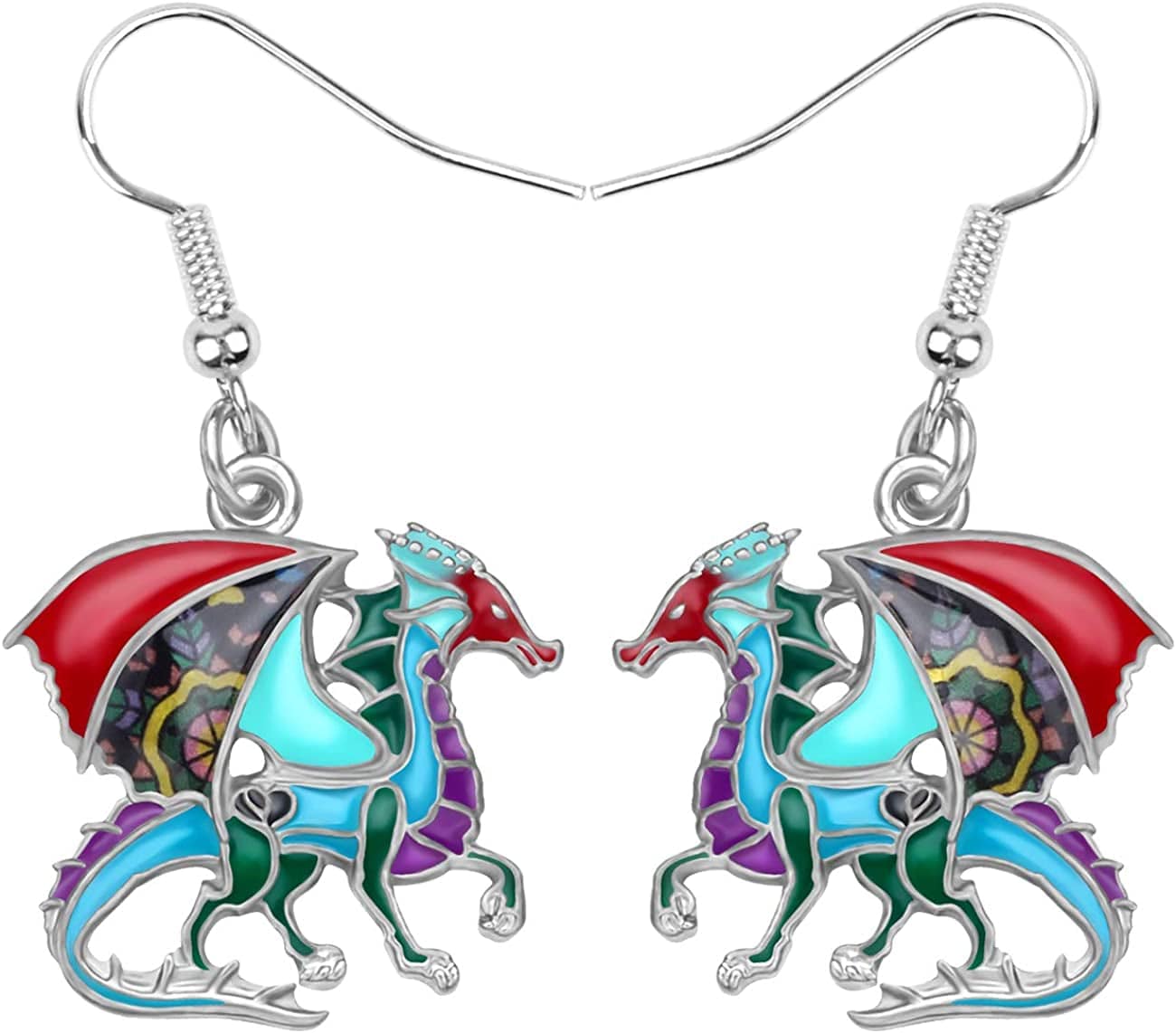 Enamel Alloy Dinosaur Fantasy Dragon Earrings Drop Dangle Unique Animal Jewelry for Women Girls Multicolor