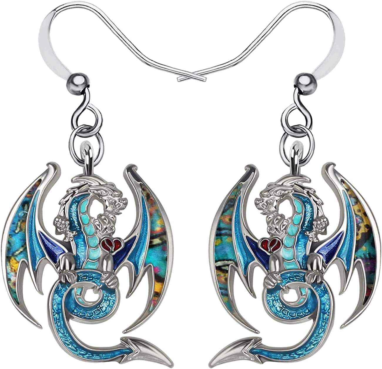 Enamel Alloy Dinosaur Fantasy Dragon Earrings Drop Dangle Unique Animal Jewelry for Women Girls Sky
