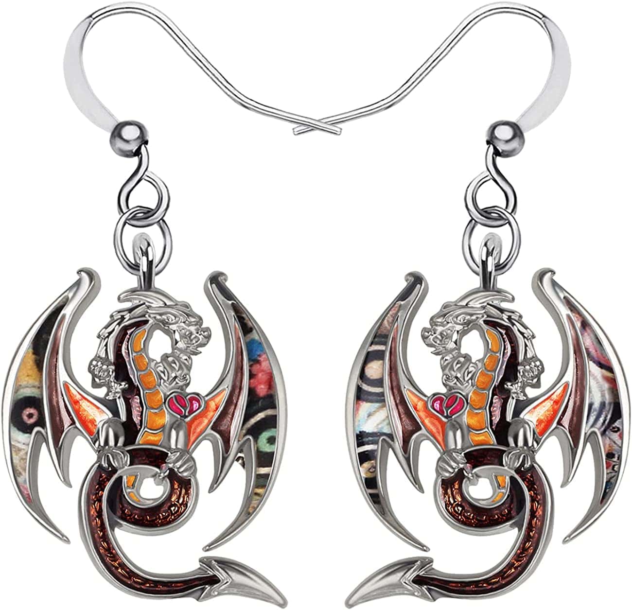 Enamel Alloy Dinosaur Fantasy Dragon Earrings Drop Dangle Unique Animal Jewelry for Women Girls Squash