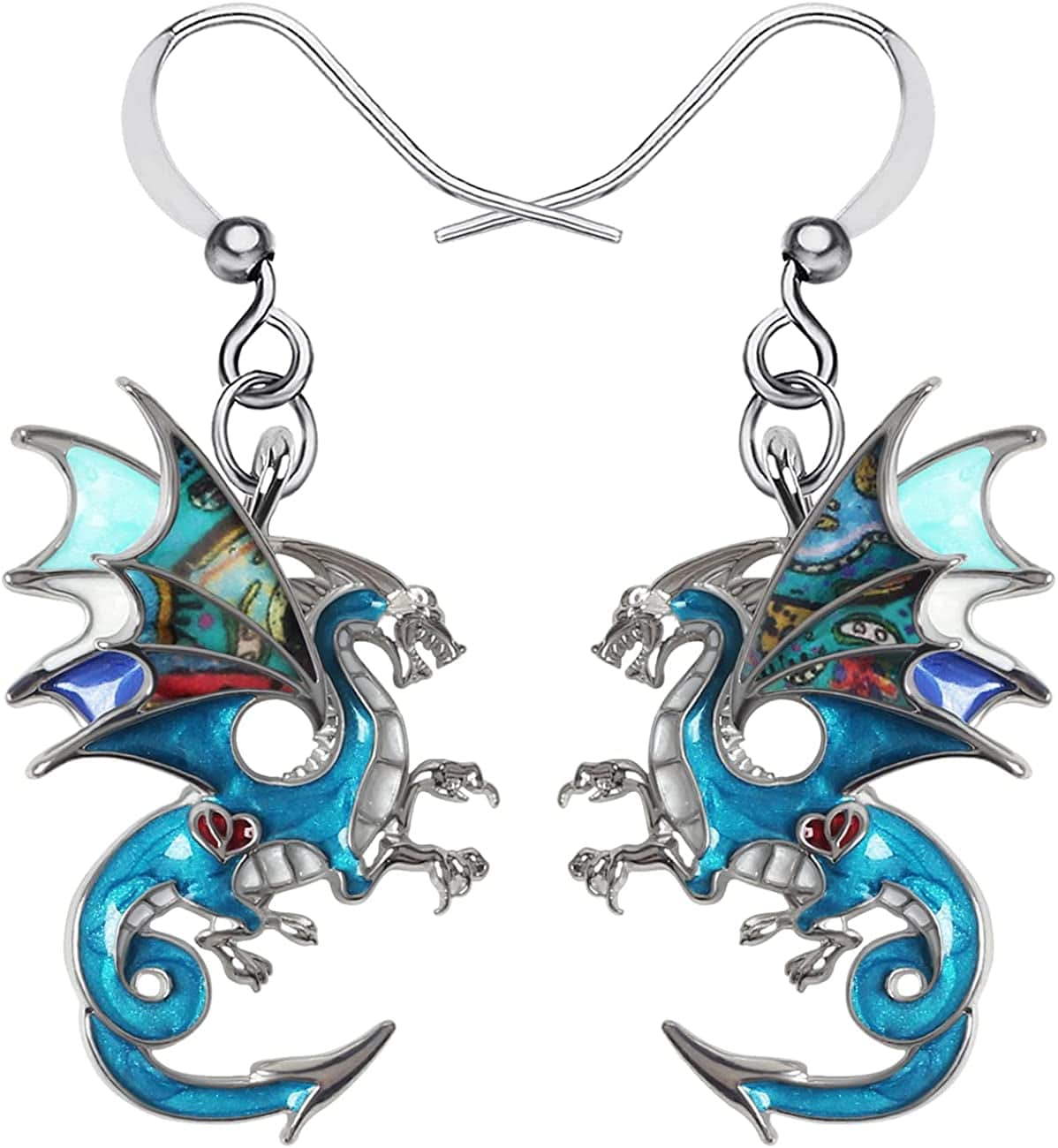 Enamel Alloy Dinosaur Fantasy Dragon Earrings Drop Dangle Unique Animal Jewelry for Women Girls Ocean Blue