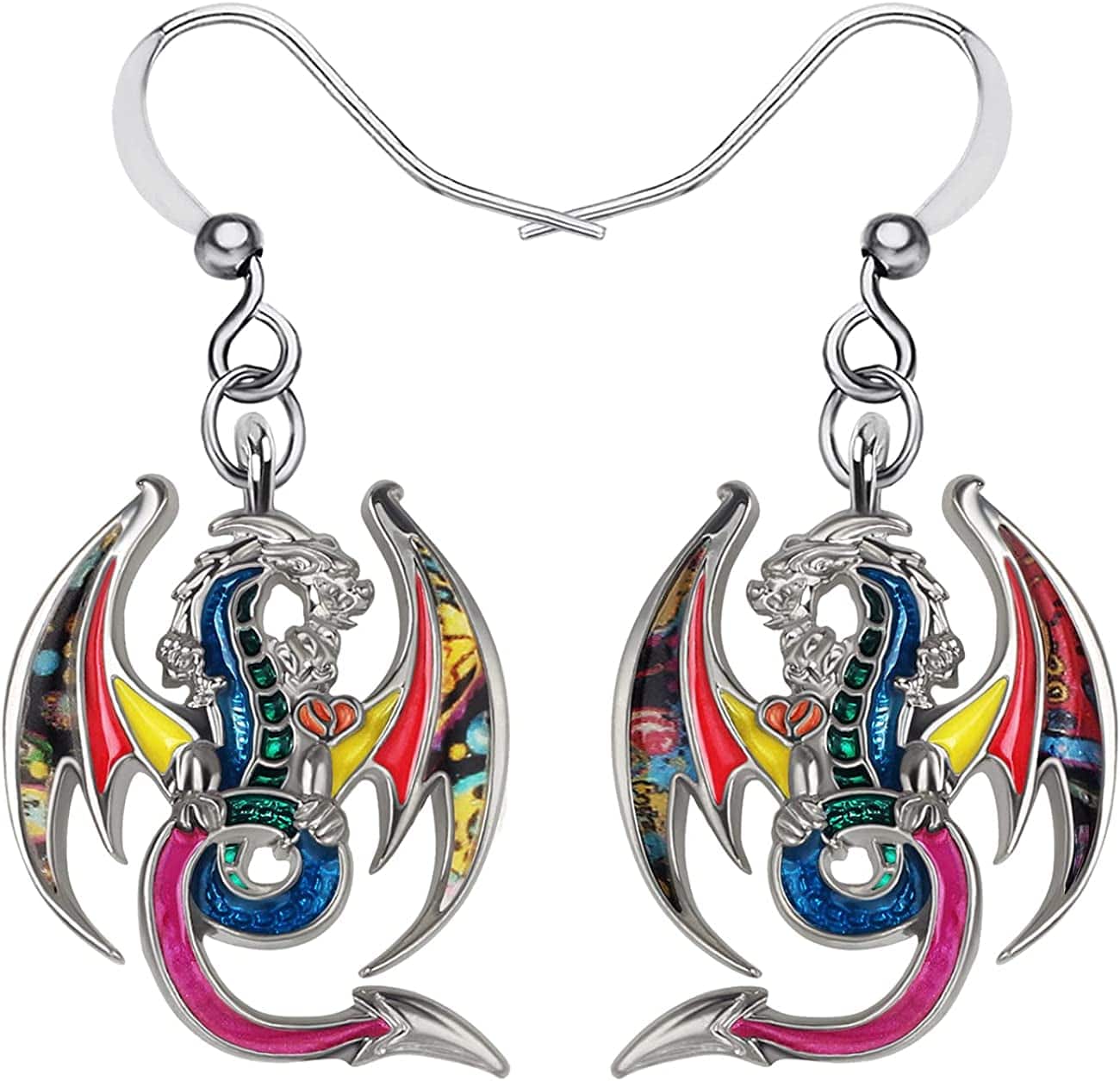 Enamel Alloy Dinosaur Fantasy Dragon Earrings Drop Dangle Unique Animal Jewelry for Women Girls Butter