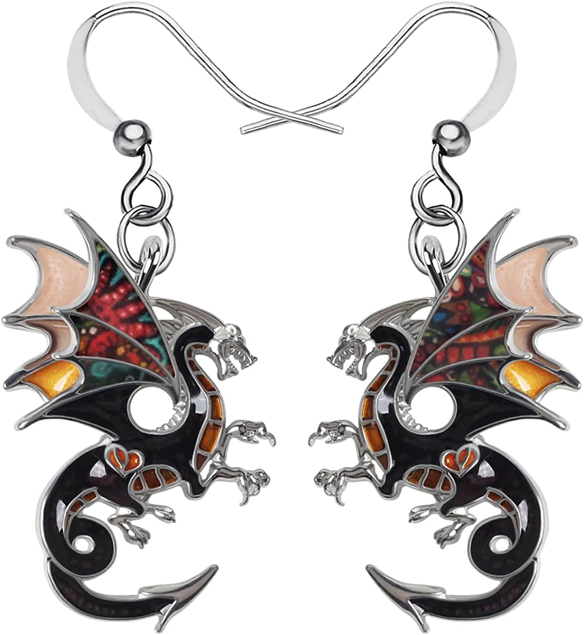 Enamel Alloy Dinosaur Fantasy Dragon Earrings Drop Dangle Unique Animal Jewelry for Women Girls Clay