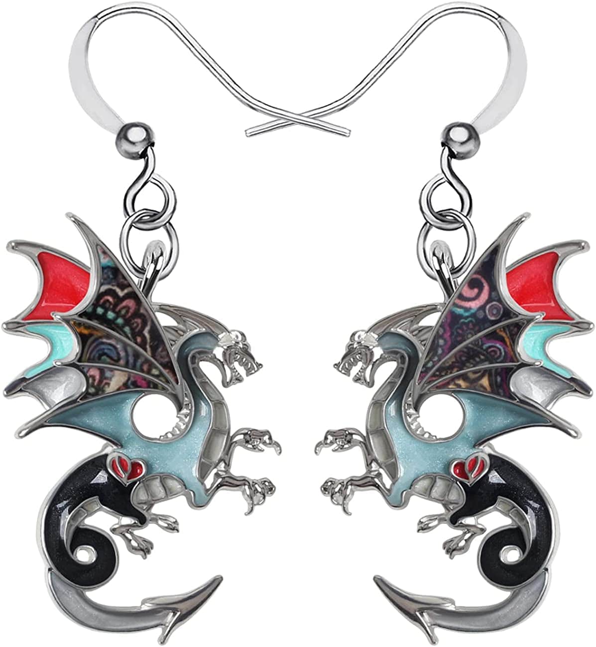 Enamel Alloy Dinosaur Fantasy Dragon Earrings Drop Dangle Unique Animal Jewelry for Women Girls Anchor Black