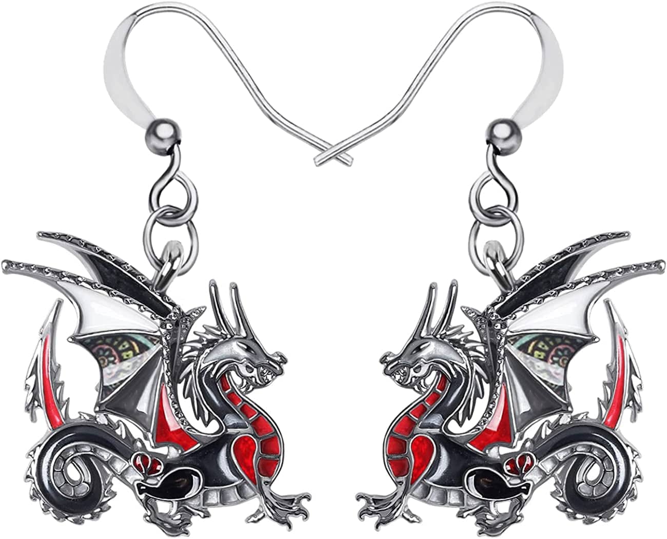 Enamel Alloy Dinosaur Fantasy Dragon Earrings Drop Dangle Unique Animal Jewelry for Women Girls Ebony Black