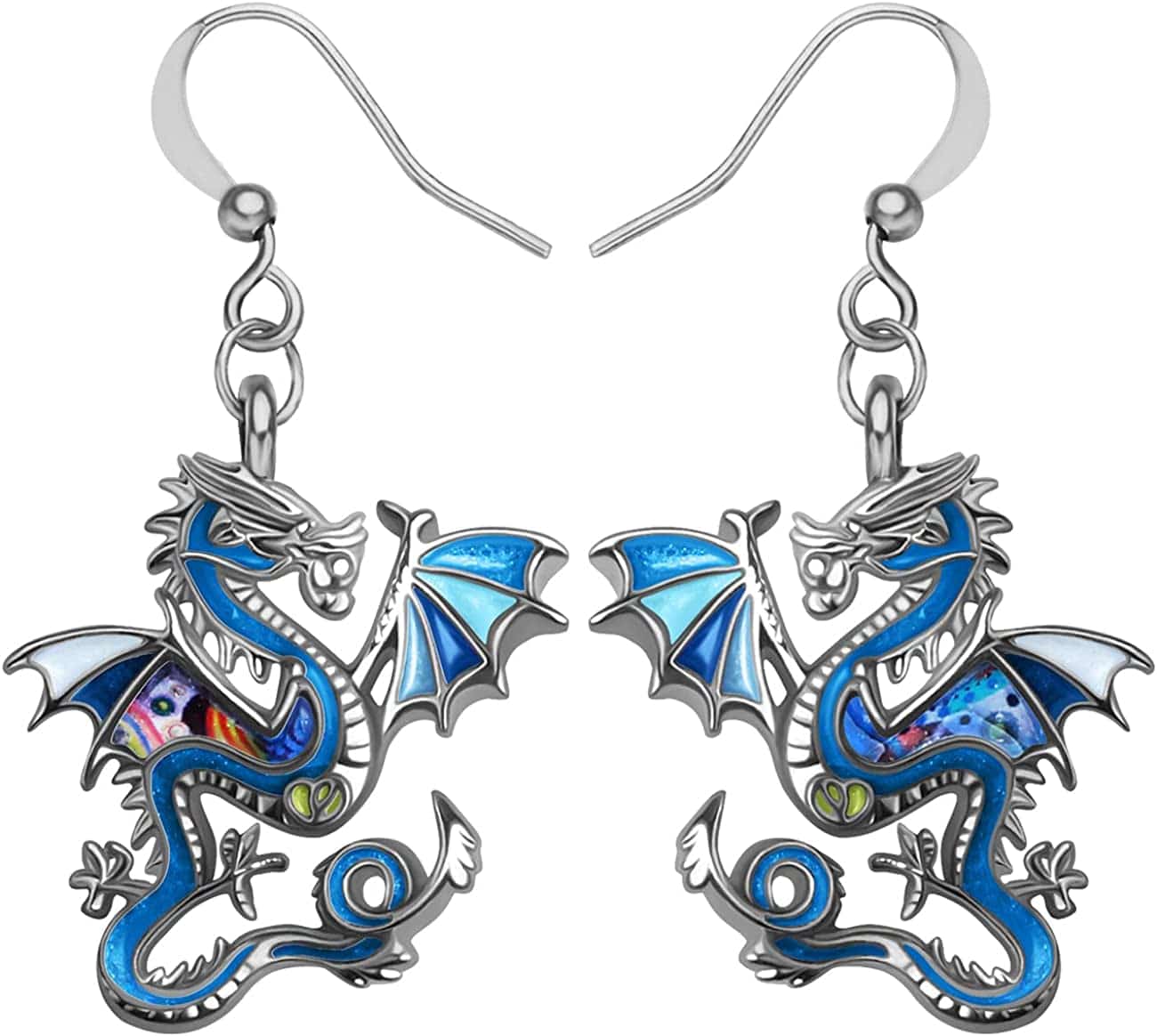 Enamel Alloy Dinosaur Fantasy Dragon Earrings Drop Dangle Unique Animal Jewelry for Women Girls Cobalt