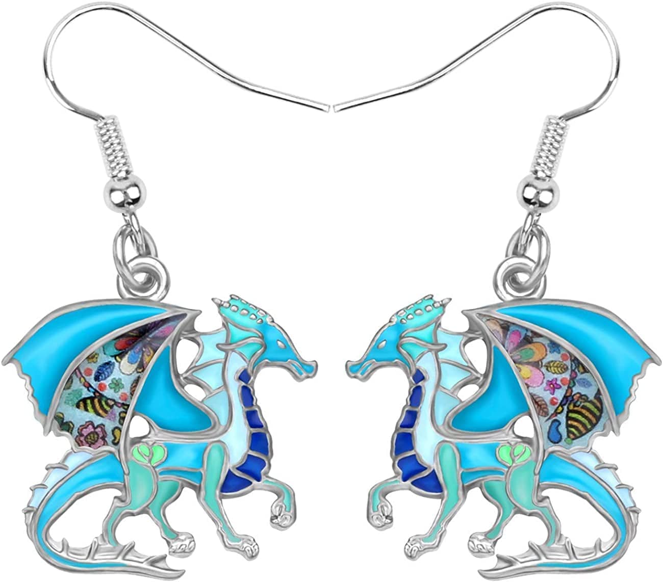 Enamel Alloy Dinosaur Fantasy Dragon Earrings Drop Dangle Unique Animal Jewelry for Women Girls Blue