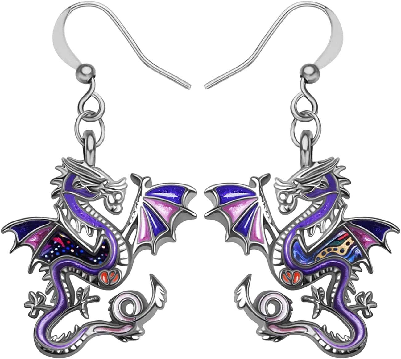 Enamel Alloy Dinosaur Fantasy Dragon Earrings Drop Dangle Unique Animal Jewelry for Women Girls Mulberry