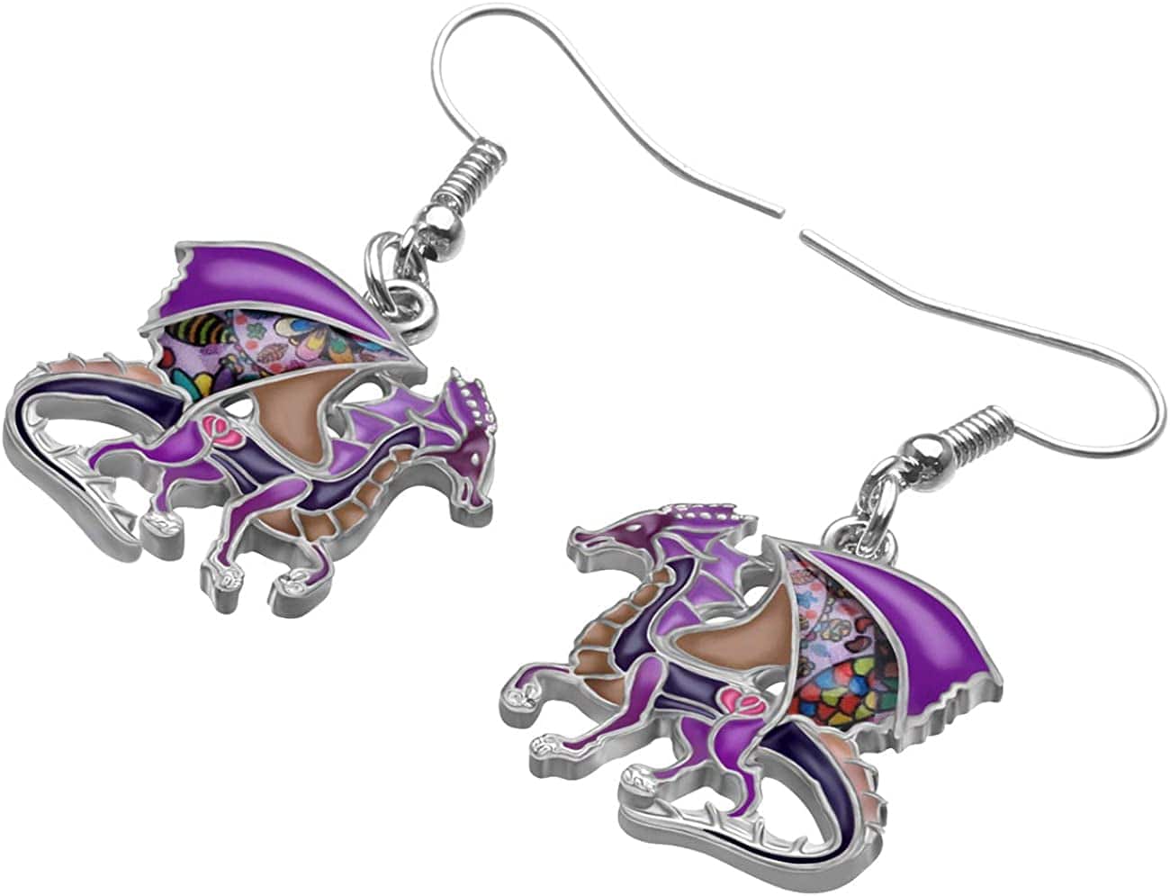 Enamel Alloy Dinosaur Fantasy Dragon Earrings Drop Dangle Unique Animal Jewelry for Women Girls