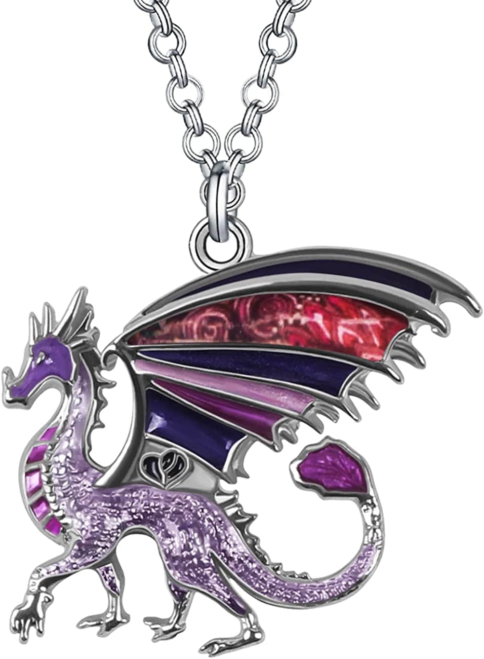 Enamel Alloy Dragon Necklace Fantasy Dinosaur Pendant Fashion Jewelry for Women Girls Charm Gift Violet