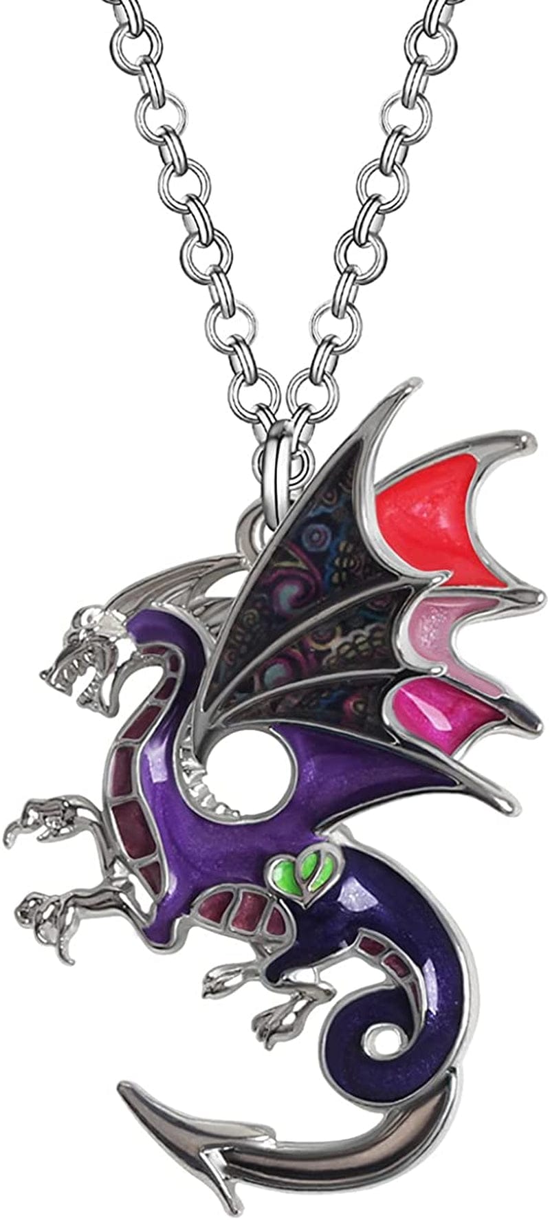 Enamel Alloy Dragon Necklace Fantasy Dinosaur Pendant Fashion Jewelry for Women Girls Charm Gift Purple