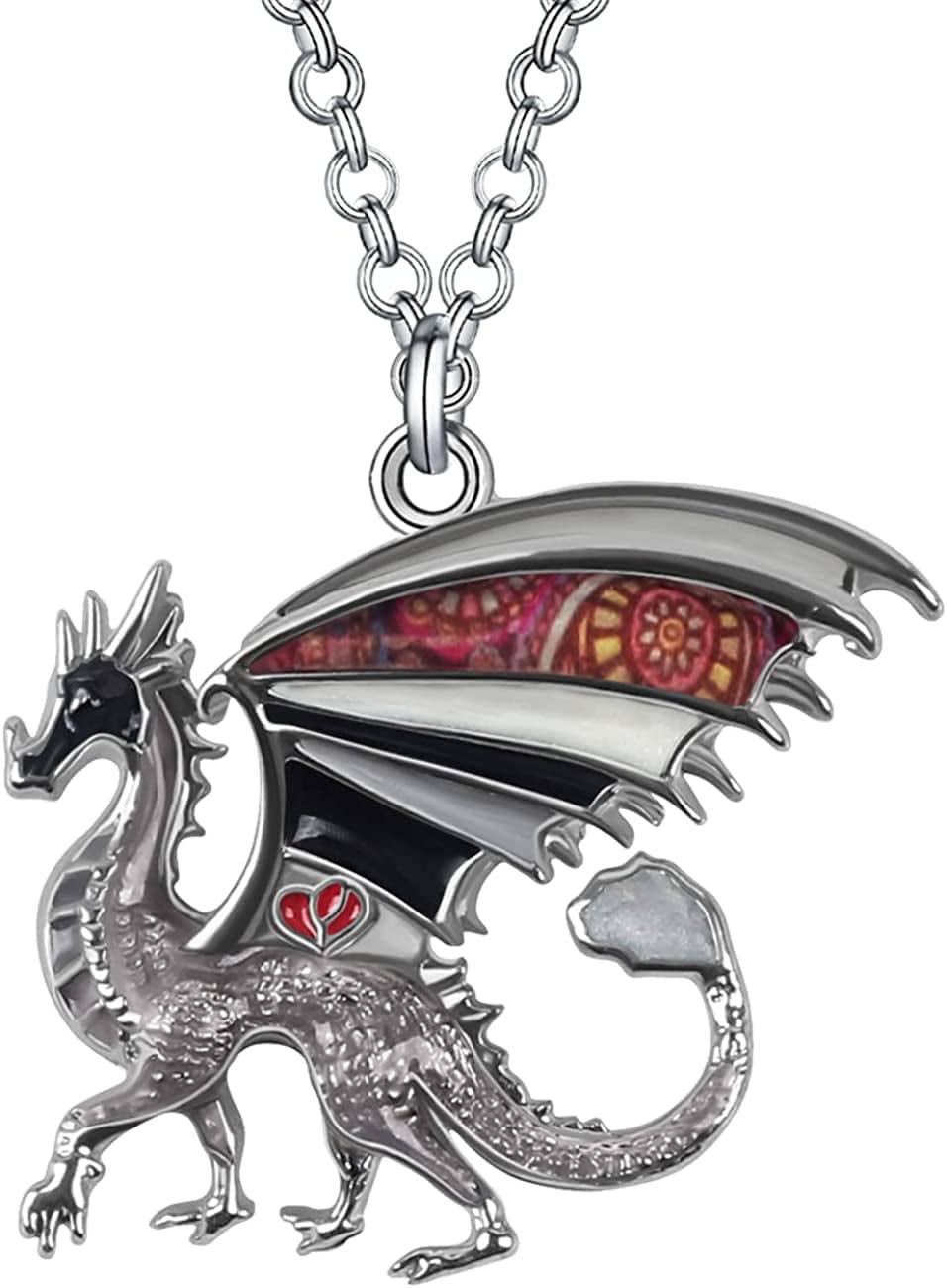Enamel Alloy Dragon Necklace Fantasy Dinosaur Pendant Fashion Jewelry for Women Girls Charm Gift Gray