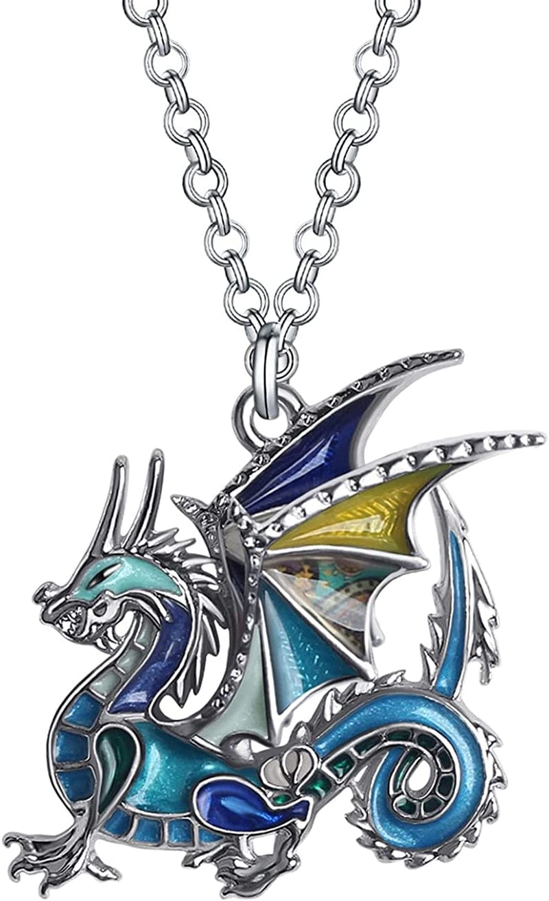 Enamel Alloy Dragon Necklace Fantasy Dinosaur Pendant Fashion Jewelry for Women Girls Charm Gift Navy