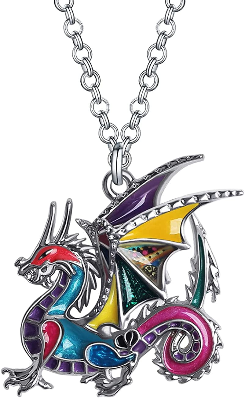 Enamel Alloy Dragon Necklace Fantasy Dinosaur Pendant Fashion Jewelry for Women Girls Charm Gift Multicolor