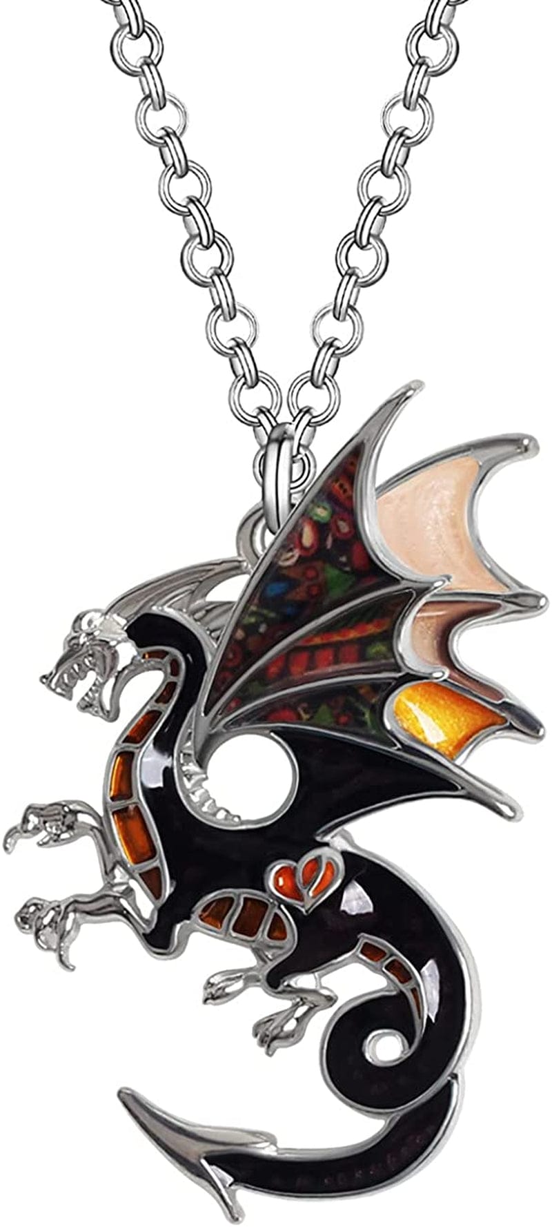 Enamel Alloy Dragon Necklace Fantasy Dinosaur Pendant Fashion Jewelry for Women Girls Charm Gift Brown