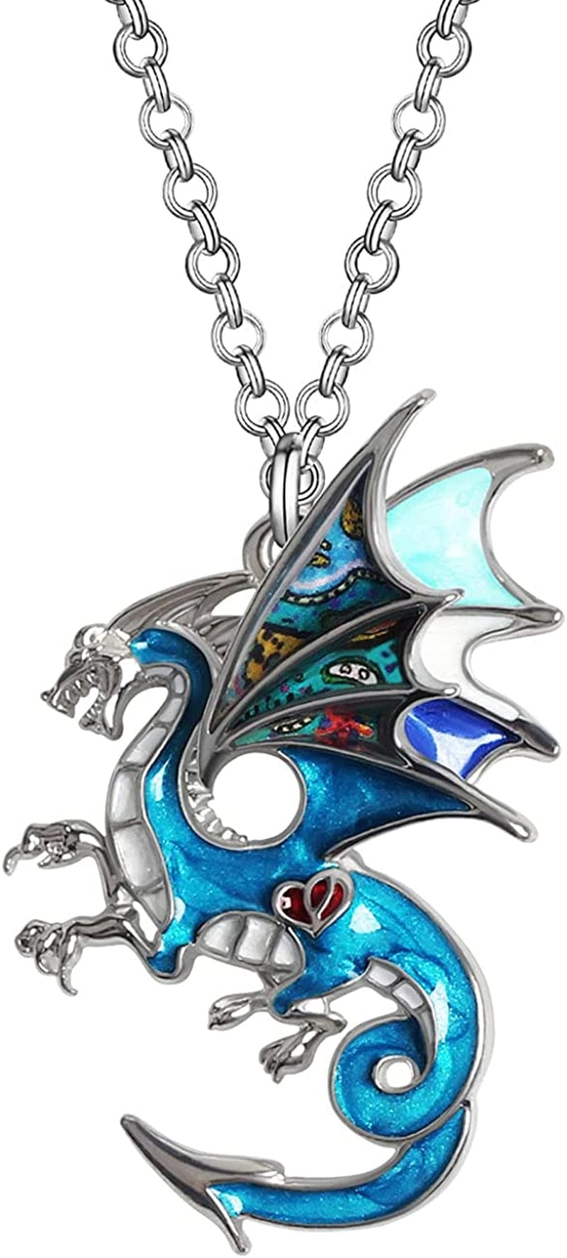 Enamel Alloy Dragon Necklace Fantasy Dinosaur Pendant Fashion Jewelry for Women Girls Charm Gift Blue