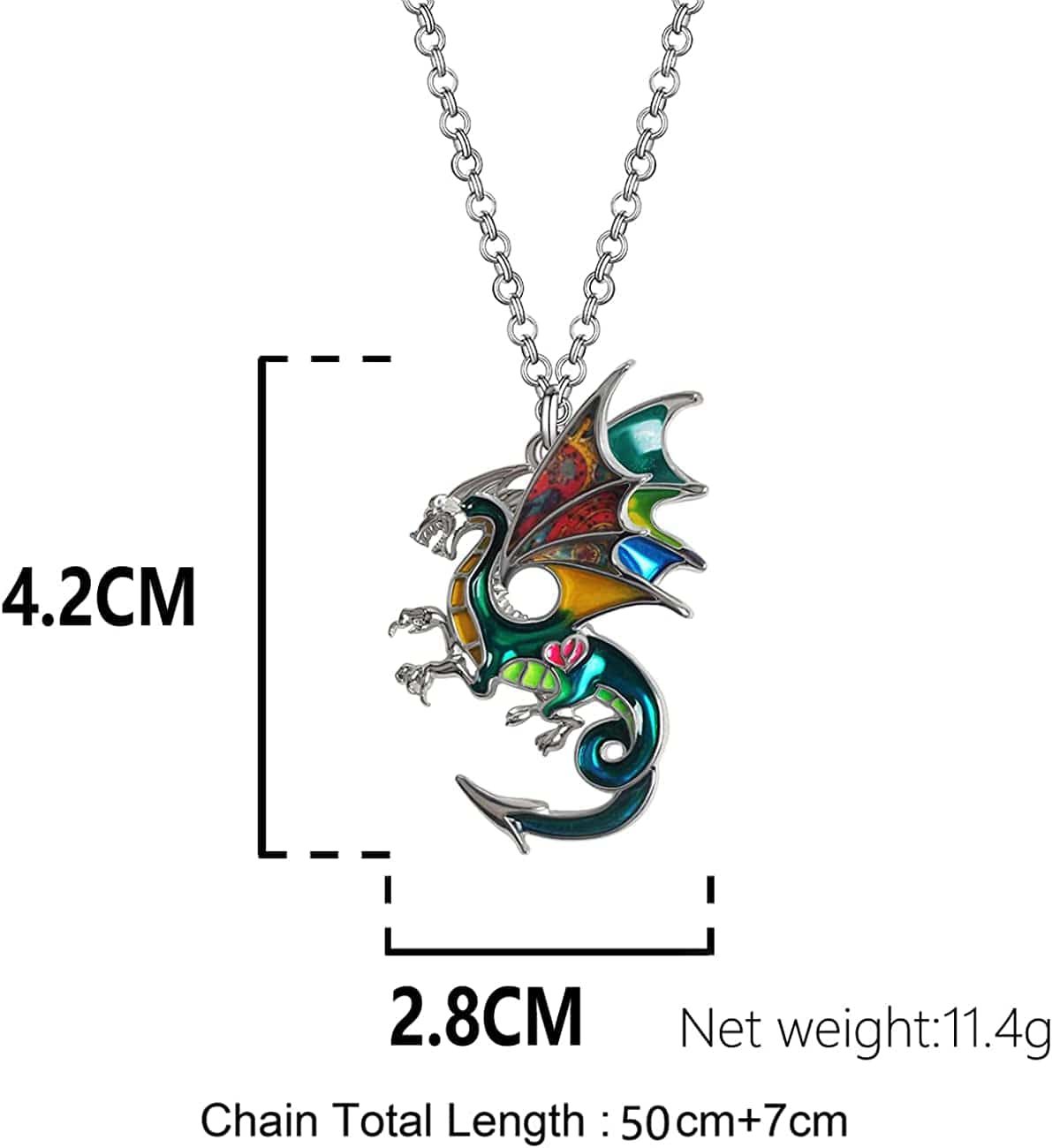 Enamel Alloy Dragon Necklace Fantasy Dinosaur Pendant Fashion Jewelry for Women Girls Charm Gift