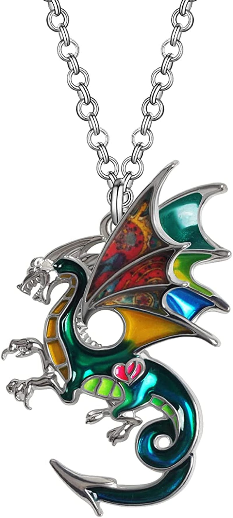 Enamel Alloy Dragon Necklace Fantasy Dinosaur Pendant Fashion Jewelry for Women Girls Charm Gift Green