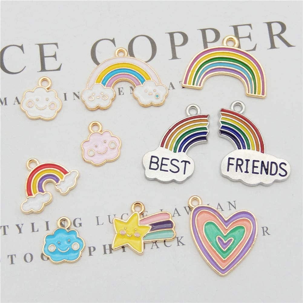Enamel Cloud Star Unicorn Rainbow Charms Best Friends Heart Flower Mixed Charms for Jewelry Making Bracelet Necklace Earring Pendant Craft Making Finding for Kids Girls 40Pcs
