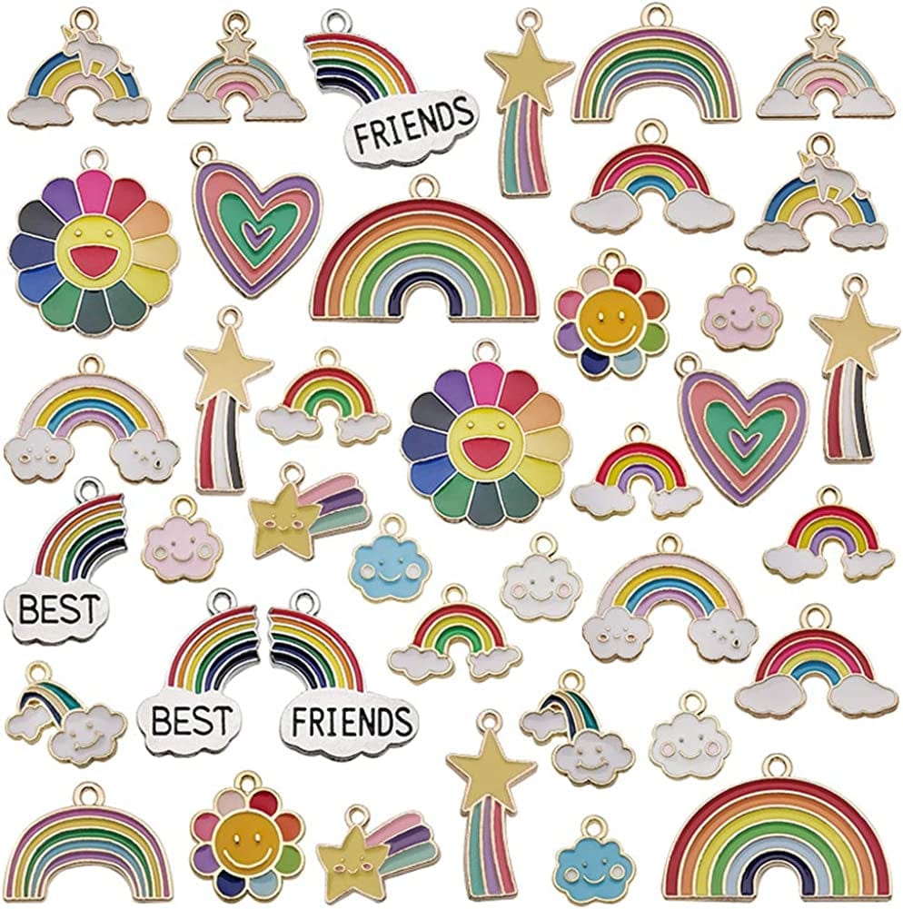 Enamel Cloud Star Unicorn Rainbow Charms Best Friends Heart Flower Mixed Charms for Jewelry Making Bracelet Necklace Earring Pendant Craft Making Finding for Kids Girls 40Pcs