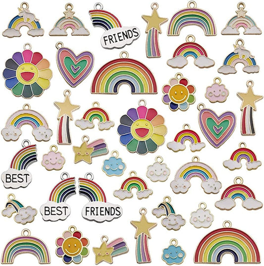 Enamel Cloud Star Unicorn Rainbow Charms Best Friends Heart Flower Mixed Charms for Jewelry Making Bracelet Necklace Earring Pendant Craft Making Finding for Kids Girls 40Pcs