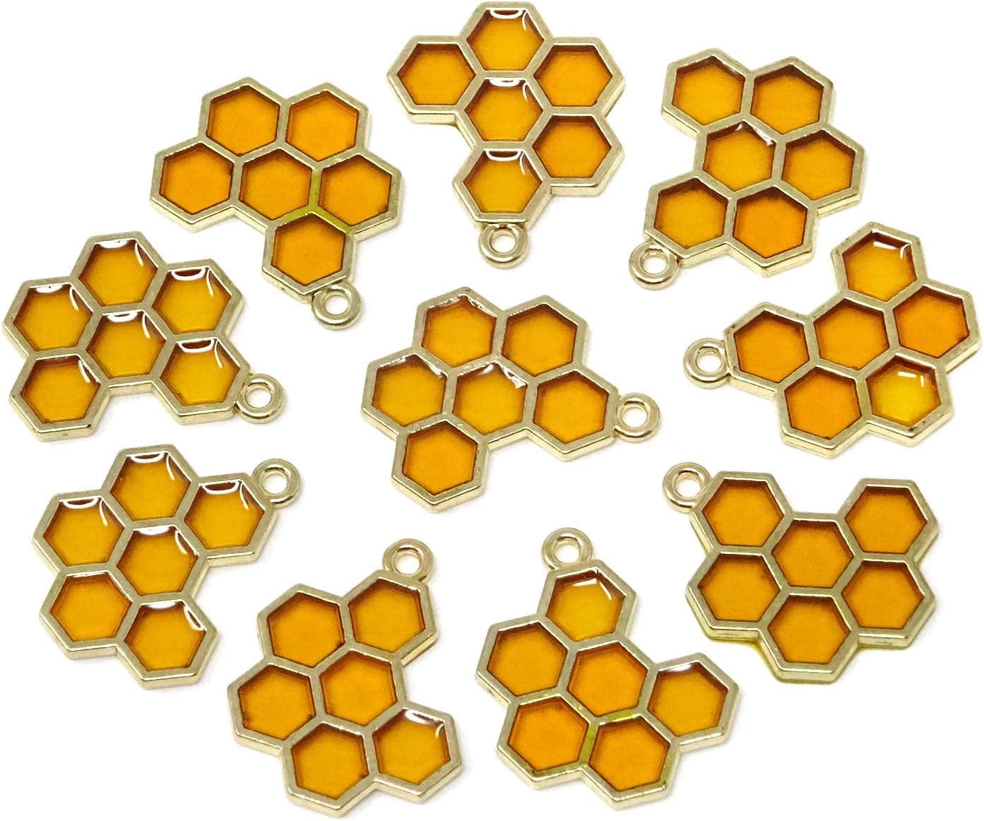Enamel Honeycomb Charms Pendants for Jewelry Making or DIY Crafts (Yellow X 10Pcs)