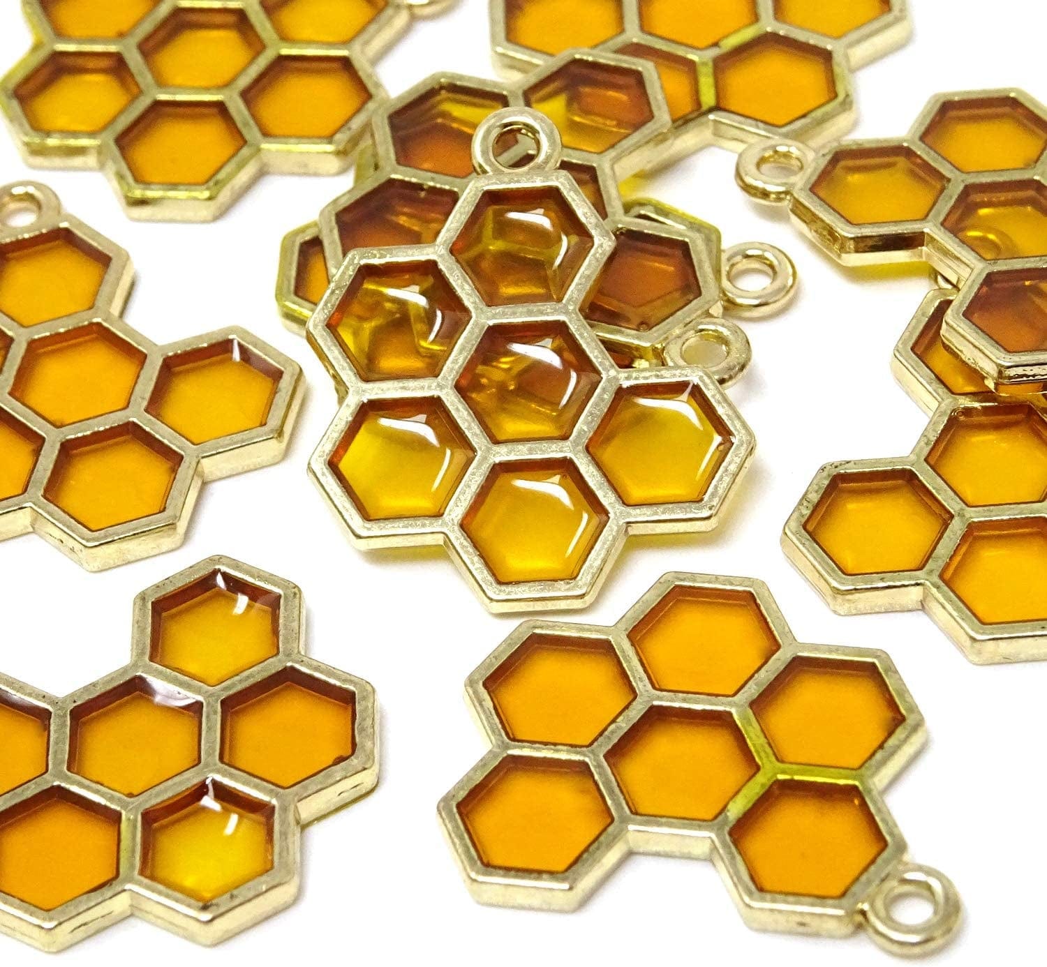Enamel Honeycomb Charms Pendants for Jewelry Making or DIY Crafts (Yellow X 10Pcs)