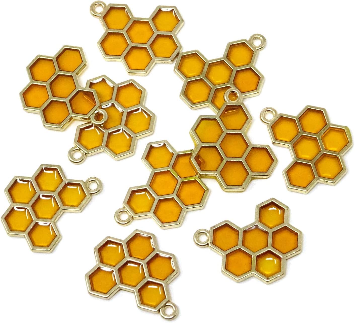 Enamel Honeycomb Charms Pendants for Jewelry Making or DIY Crafts (Yellow X 10Pcs) Yellow x 10pcs