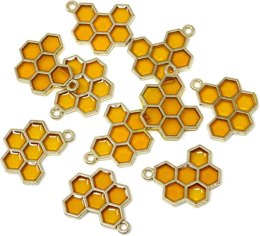 Enamel Honeycomb Charms Pendants for Jewelry Making or DIY Crafts (Yellow X 10Pcs) Yellow x 10pcs